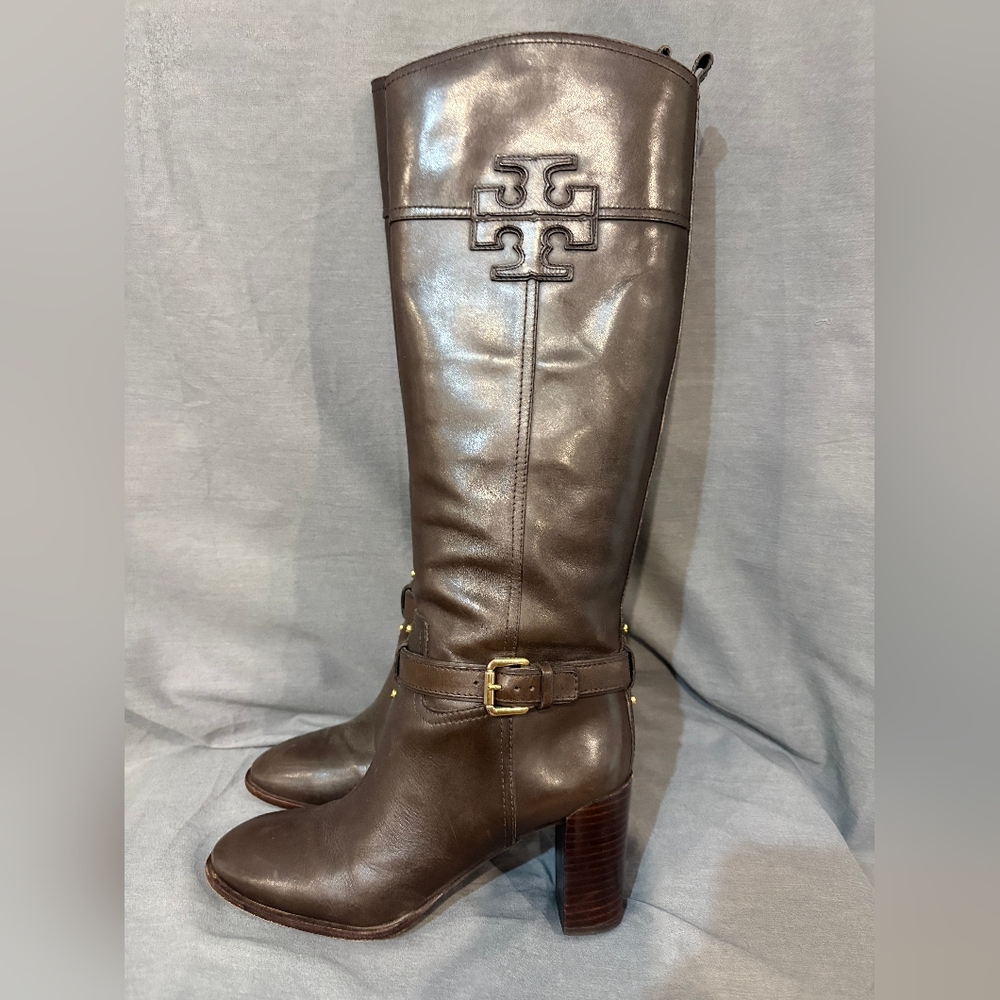 Tory Burch Brown Heeled Boots with Logo Detail